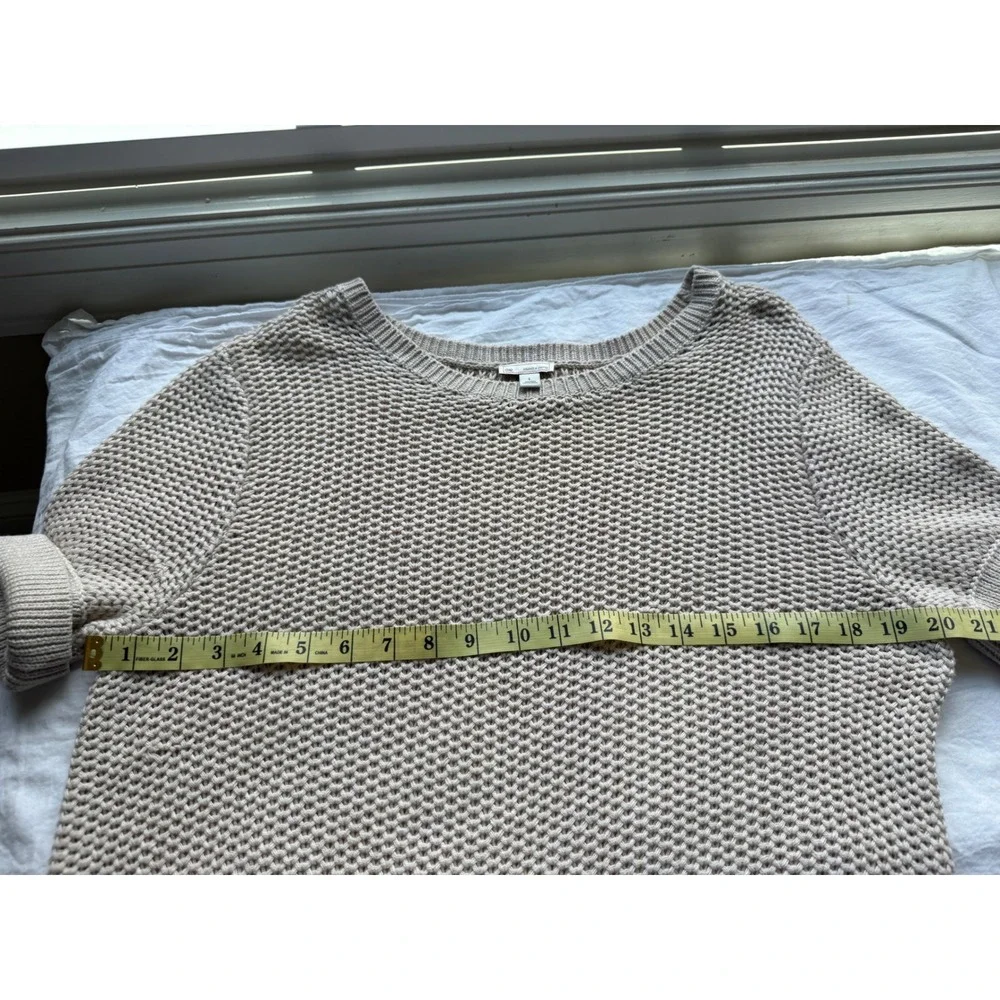 Gap Womens Short Sleeve Textured Knit‎ Sweater Oatmeal Beige Crew Neck Large